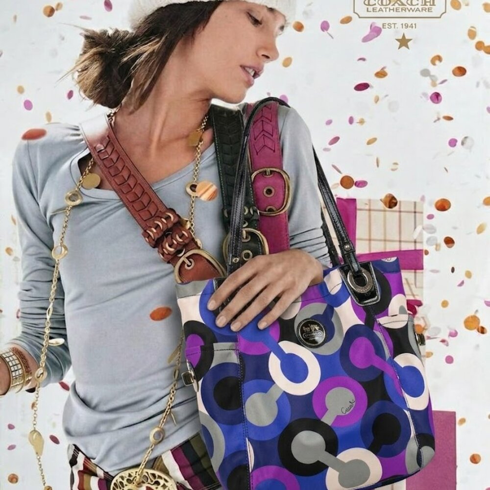 Coach Alex Op Art Purple Multicolor Signature Tote Shoulder Bag Y2K EUC - Picture 2 of 14